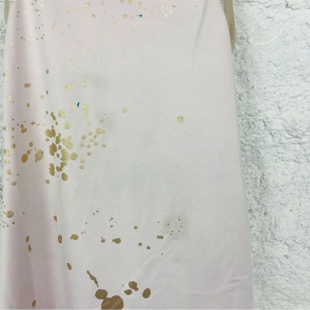Justice light pink and golden splatter print stretch gymnastics, Roper onesie XL